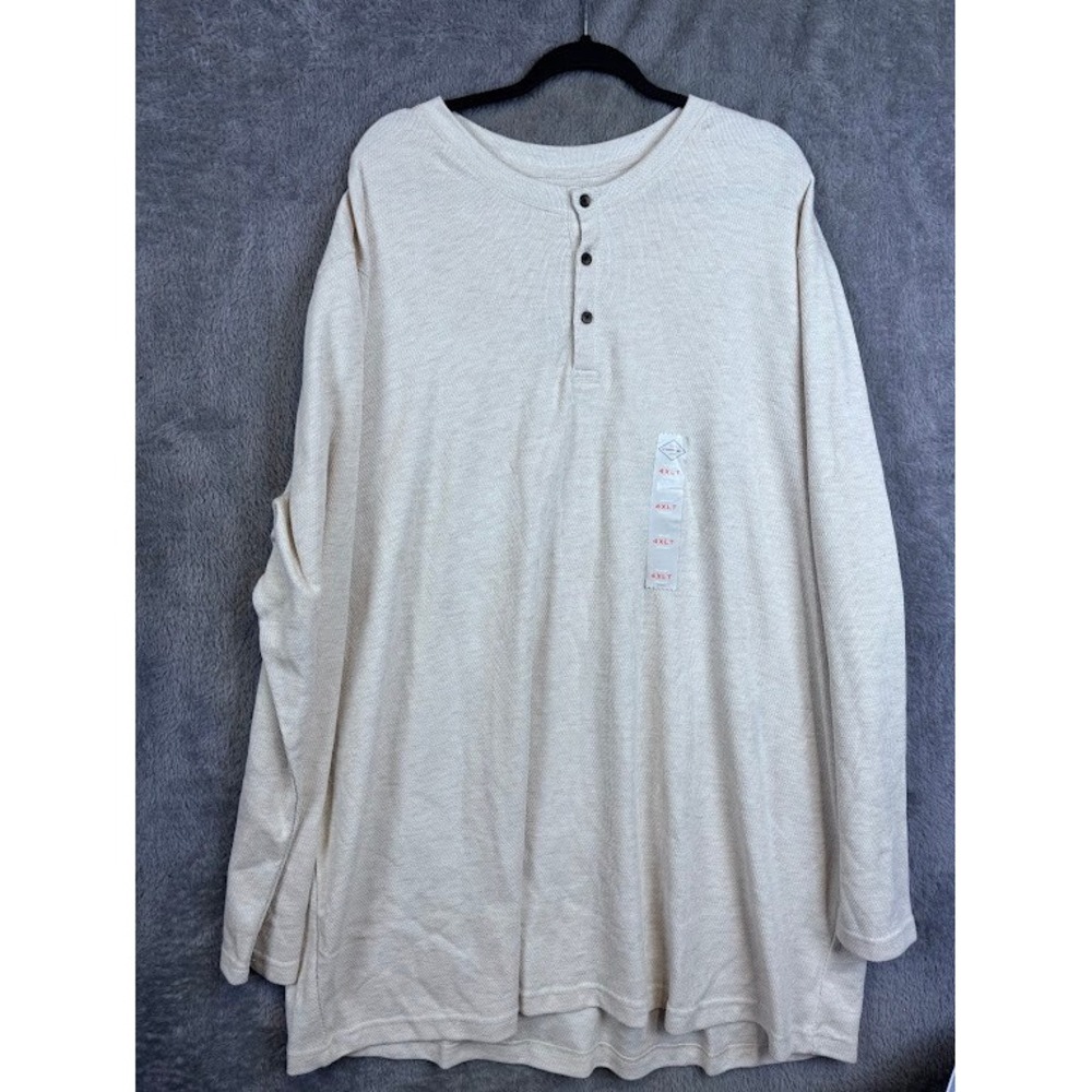 St John's Bay Mens 4XLT Oatmeal Heather Long Sleeve Henley‎ Shirt